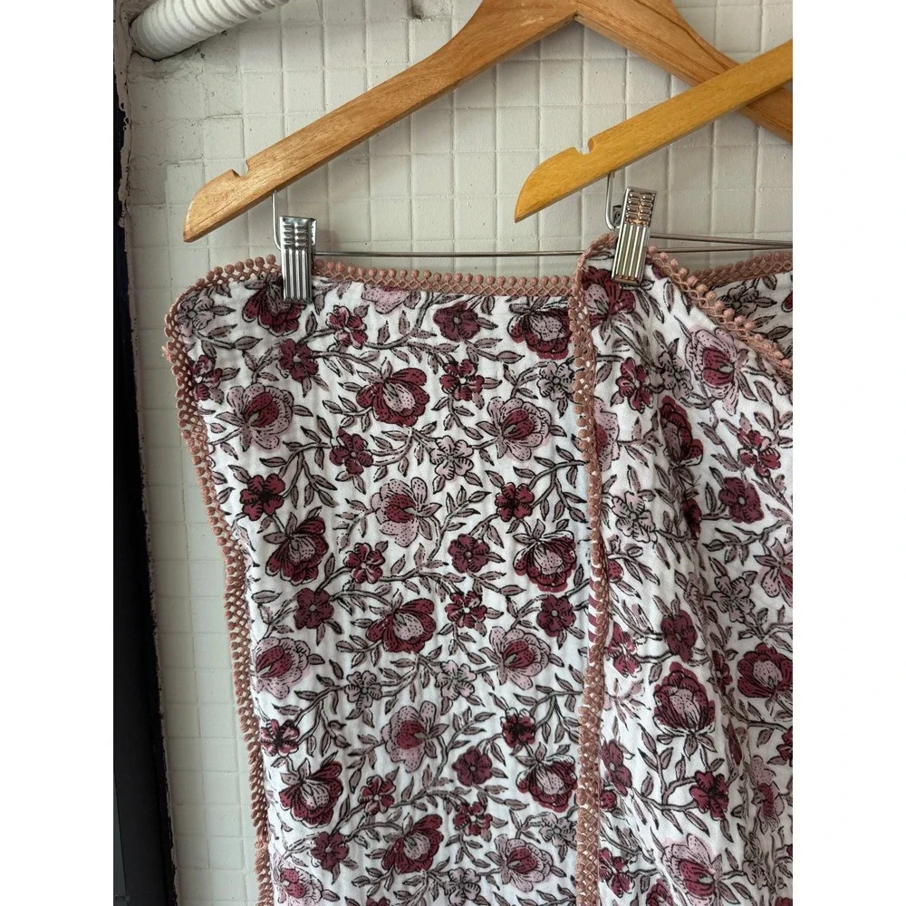 Set of 2 King Pillowcases Floral Burgundy Pink Cotton Pom Pom Cottagecore Boho